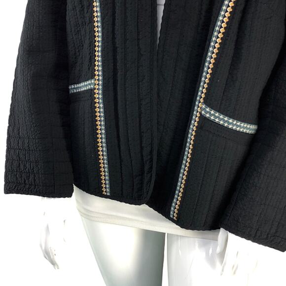 J Jill Pure Elements Womens Plus Size 2X Jacket Seersucker Open Pockets Black - Picture 3 of 16